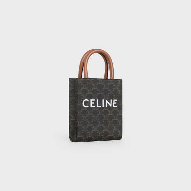 Tan Celine Mini Vertical in Triomphe Canvas and calfskin with print Cabas | CL-593085