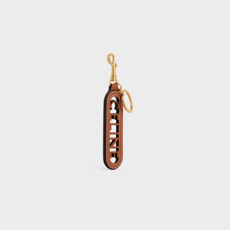 Tan Celine PERFORATED KEYRING CHARM in SMOOTH CALFSKIN Leather Goods Accessories | CL-592899