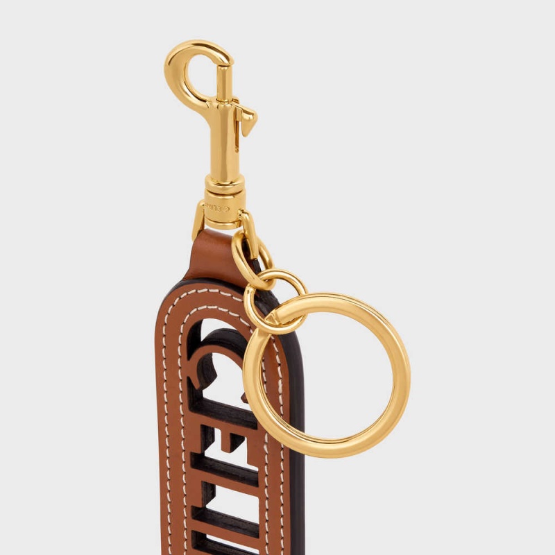 Tan Celine PERFORATED KEYRING CHARM in SMOOTH CALFSKIN Leather Goods Accessories | CL-592899