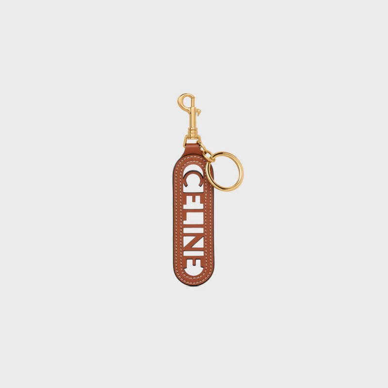 Tan Celine PERFORATED KEYRING CHARM in SMOOTH CALFSKIN Leather Goods Accessories | CL-592899