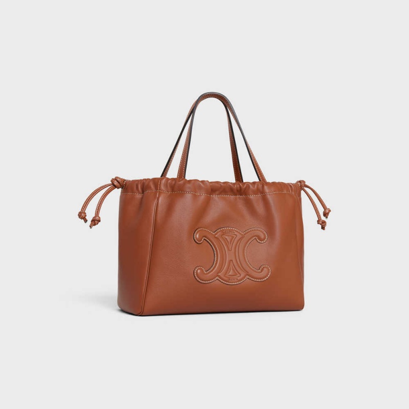 Tan Celine SMALL DRAWSTRING CUIR TRIOMPHE in Smooth Calfskin Cabas | CL-593090