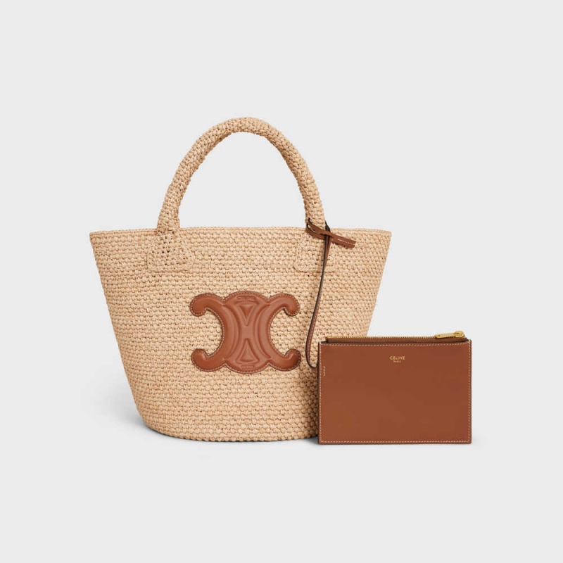 Tan Celine SUPPLE SMALL TRIOMPHE CLASSIC in Raffia and calfskin Panier | CL-593067