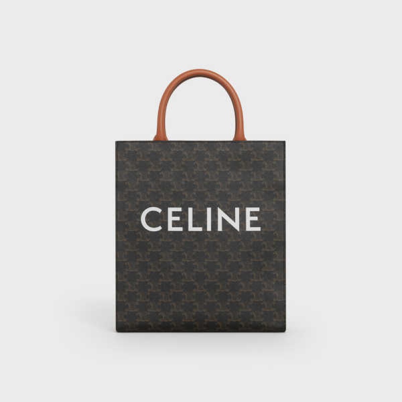 Tan Celine Small Cabas vertical in and calfskin Triomphe Canvas | CL-593133