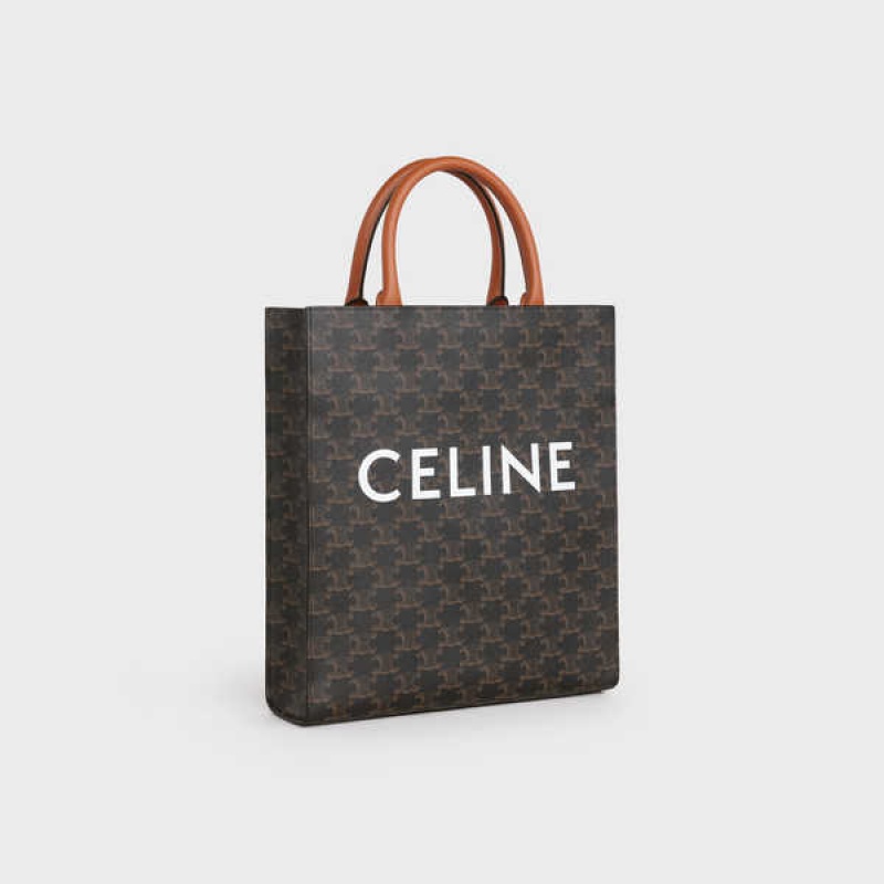 Tan Celine Small vertical in Triomphe Canvas and calfskin Cabas | CL-593084