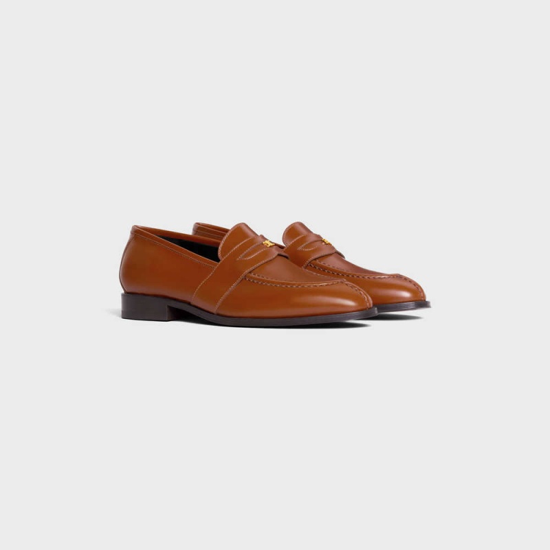 Tan Celine TRIOMPHE MALAQUAIS in POLISHED BULLSKIN Loafers | CL-592531