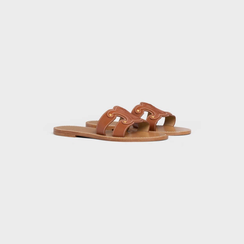 Tan Celine TRIOMPHE MULE in CALFSKIN Sandals | CL-592583