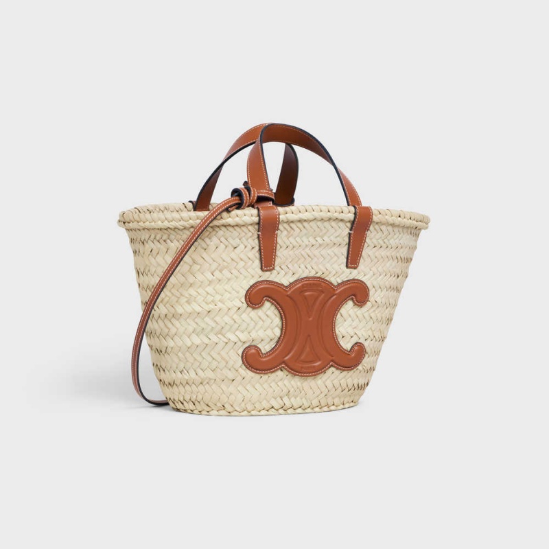 Tan Celine Teen Triomphe Classic in Palm leaves and Calfskin Panier | CL-593072