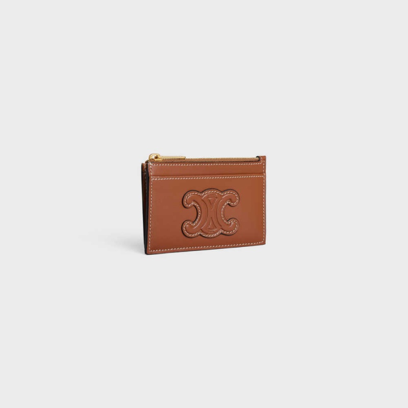 Tan Celine Zipped smooth lambskin Card Holders | CL-592952