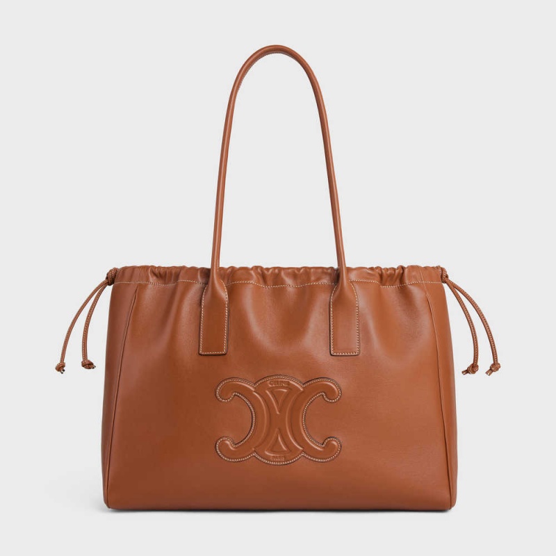 Tan Celine drawstring cuir triomphe in Smooth Calfskin Cabas | CL-593088