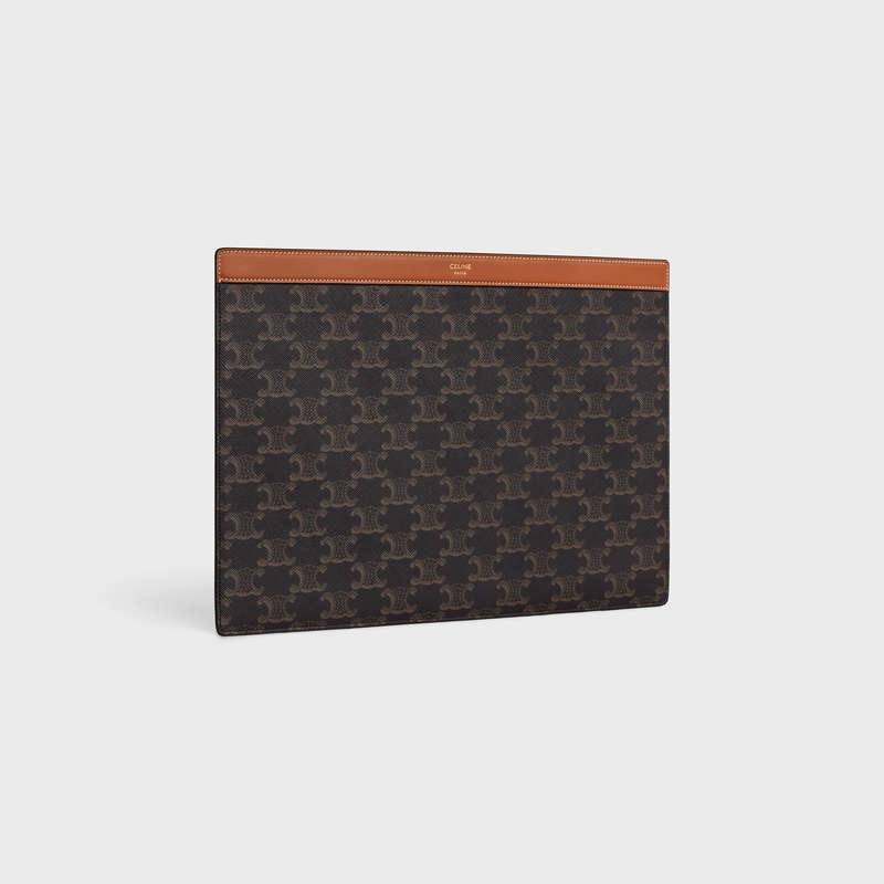 Tan Celine ipad pro sleeve in Triomphe Canvas and Calfskin Pouch | CL-591784