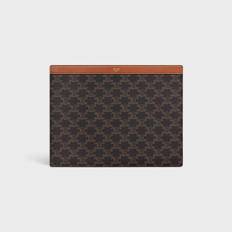 Tan Celine ipad pro sleeve in Triomphe Canvas and Calfskin Pouch | CL-591784