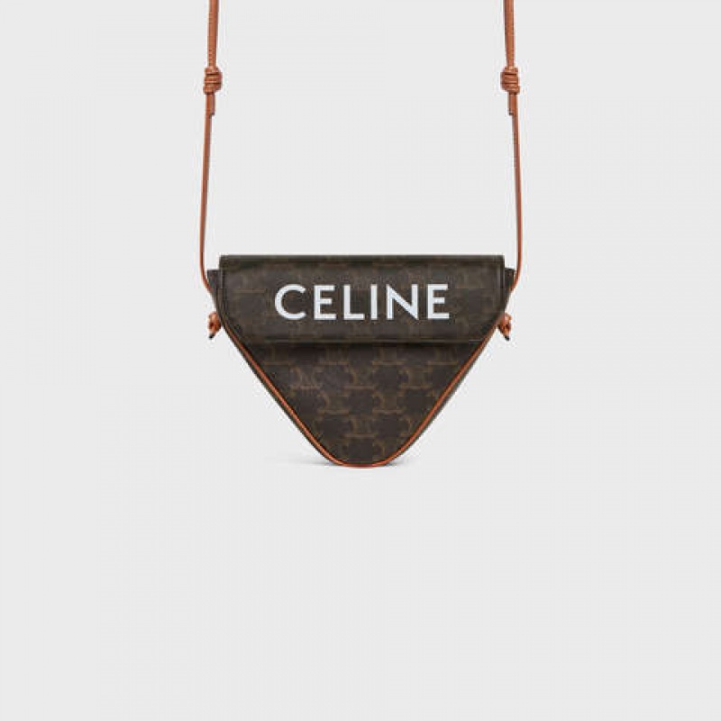 Tan Celine triangle bag in Triomphe Canvas with celine print Messenger Bags | CL-591858