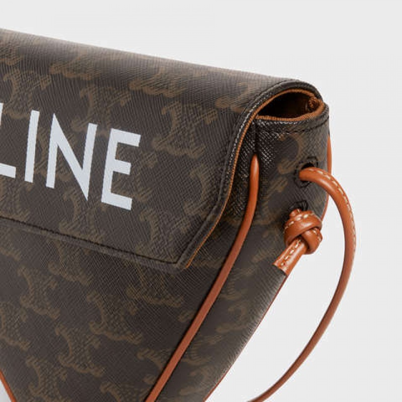 Tan Celine triangle bag in Triomphe Canvas with celine print Messenger Bags | CL-591858