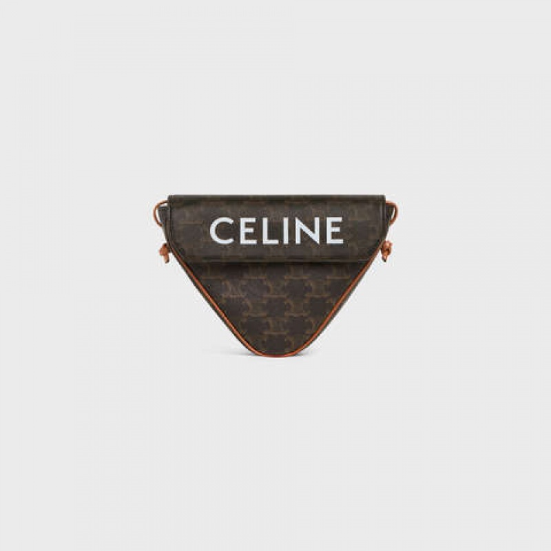 Tan Celine triangle bag in Triomphe Canvas with celine print Messenger Bags | CL-591858