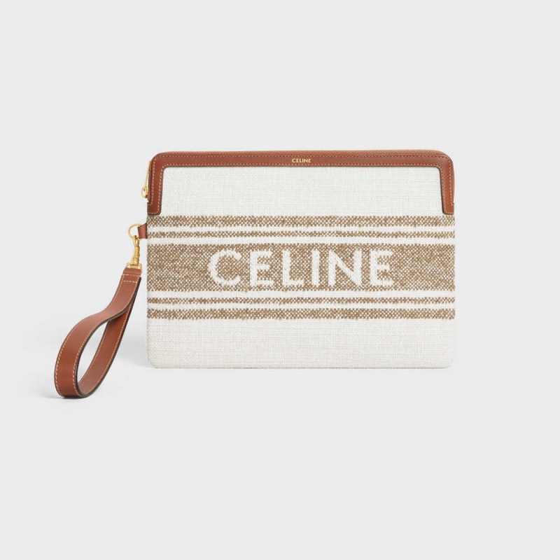 Tobacco / Tan Celine STRAP in STRIPED TEXTILE with celine JACQUARD Pouch | CL-592887