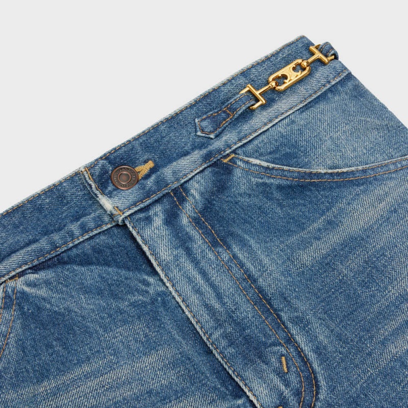 UNION WASH Celine DYLAN FLARED JEANS WITH SIGNATURE IN UNION WASH DENIM Pants | CL-592717