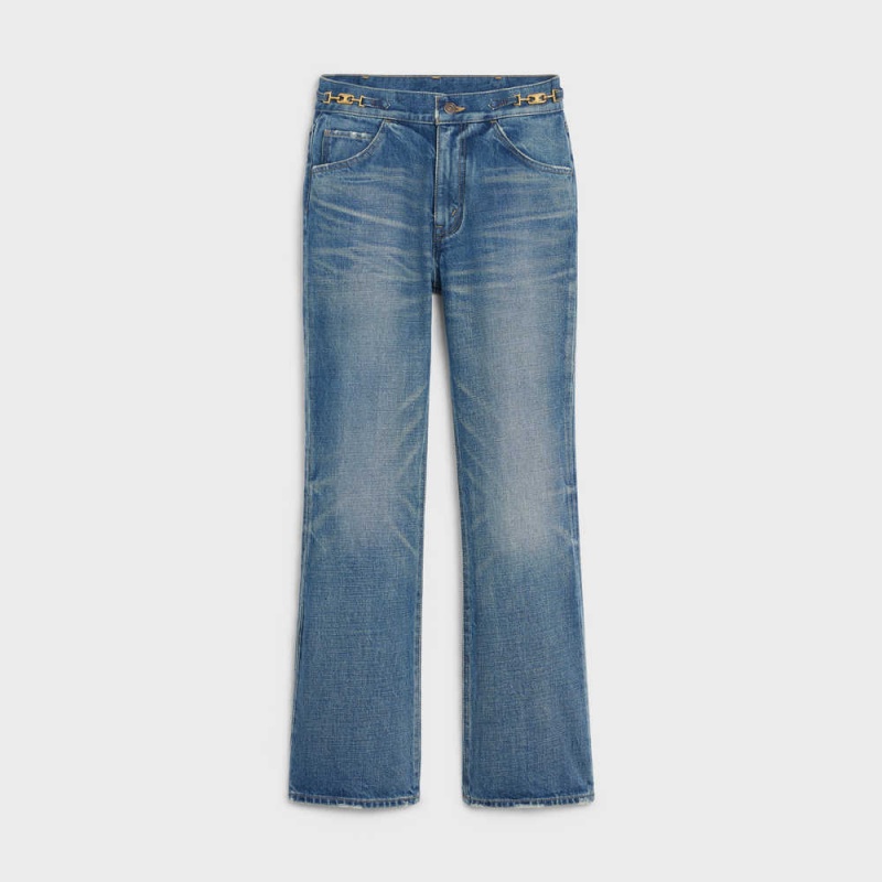 UNION WASH Celine DYLAN FLARED JEANS WITH SIGNATURE IN UNION WASH DENIM Pants | CL-592717