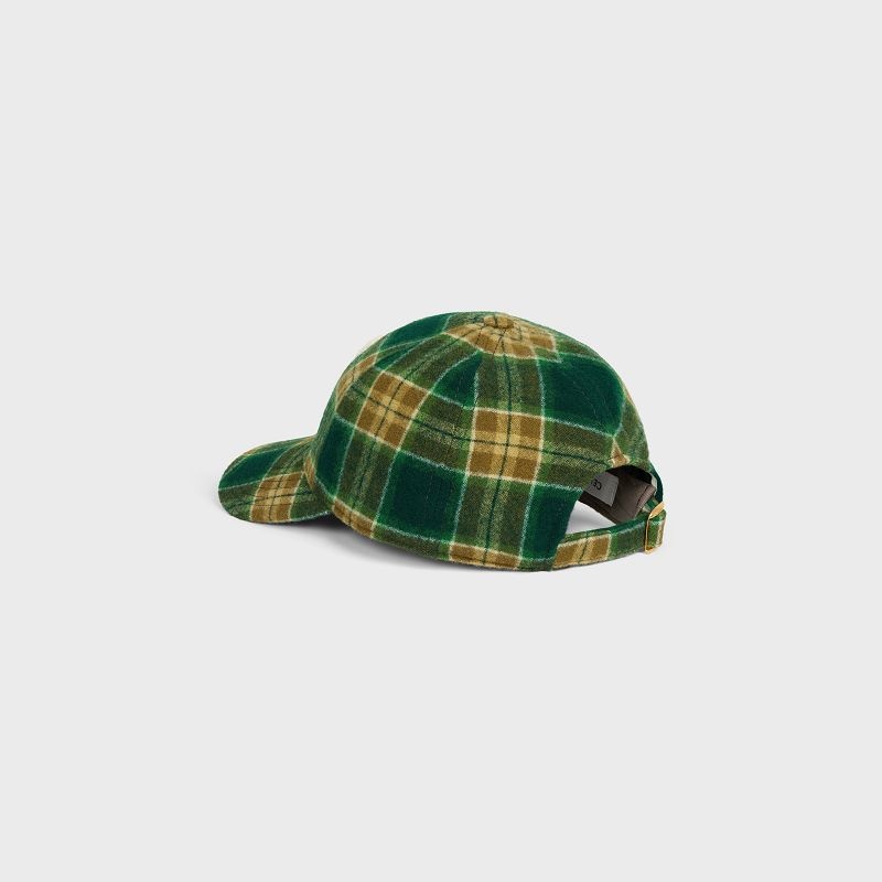 VERT/KAKI/CRAIE Celine INITIAL SNAPBACK IN CHECKED WOOL Cap | CL-591698