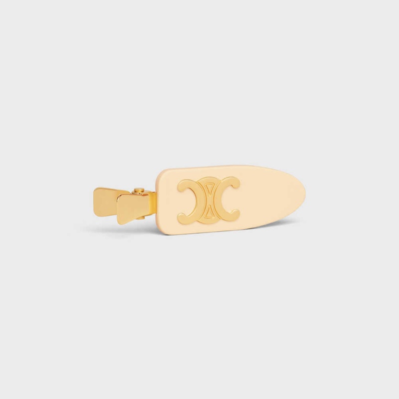 Vanilla / Gold Celine Triomphe Flat Hair Clip in Vanilla Acetate and Brass with Gold Finish and Steel Hair Accessories | CL-592323