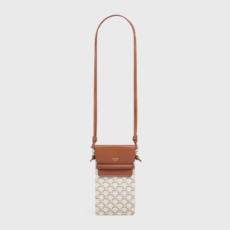 White/Tan Celine FLAP in Triomphe Canvas and Pouch | CL-592891