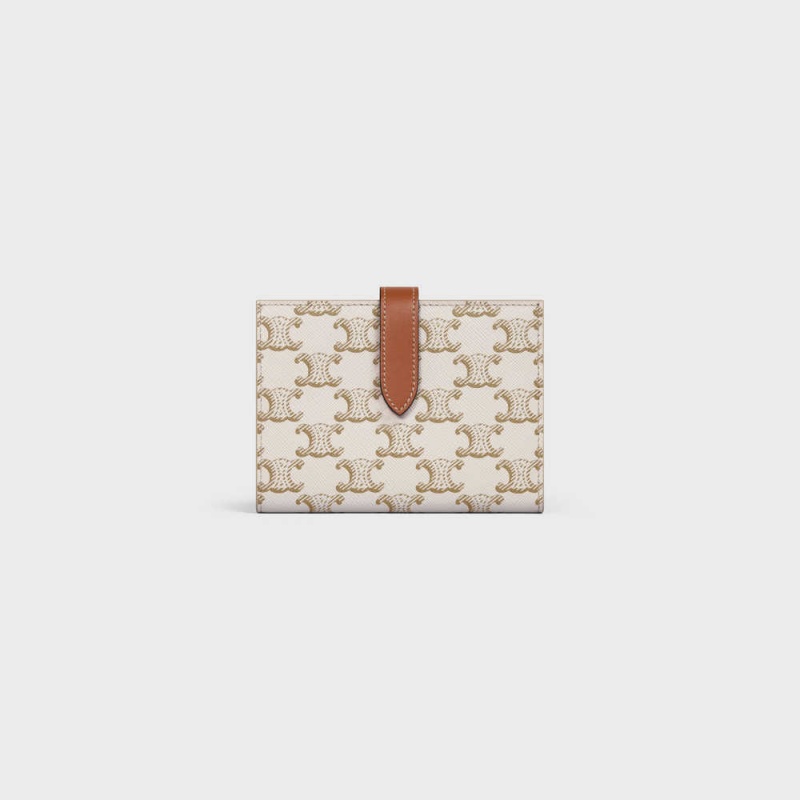 White/Tan Celine Medium strap in Triomphe Canvas and Lambskin Wallets | CL-592993