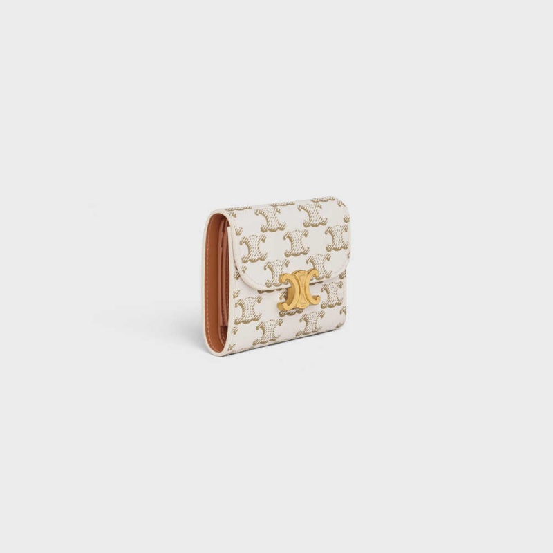 White/Tan Celine Small TRIOMPHE in Triomphe Canvas Wallets | CL-592978