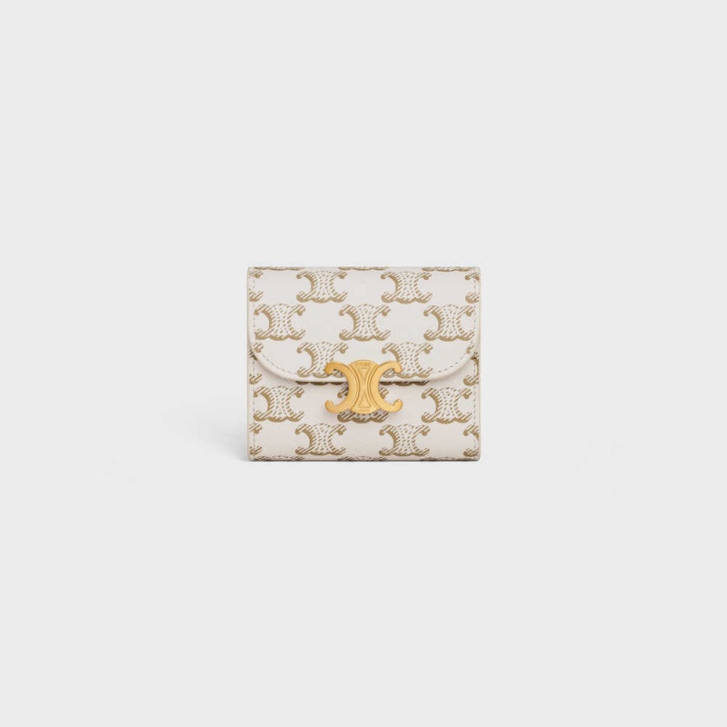 White/Tan Celine Small TRIOMPHE in Triomphe Canvas Wallets | CL-592978