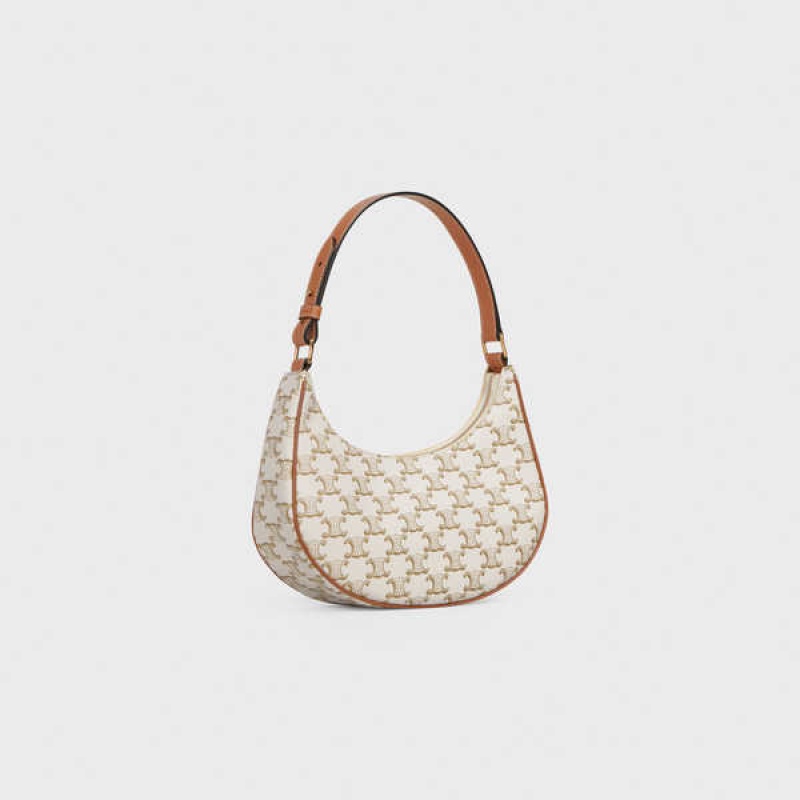 White Celine Ava Bag in and calfskin Triomphe Canvas | CL-593130