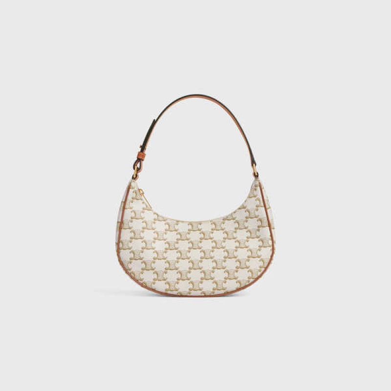 White Celine Ava Bag in and calfskin Triomphe Canvas | CL-593130