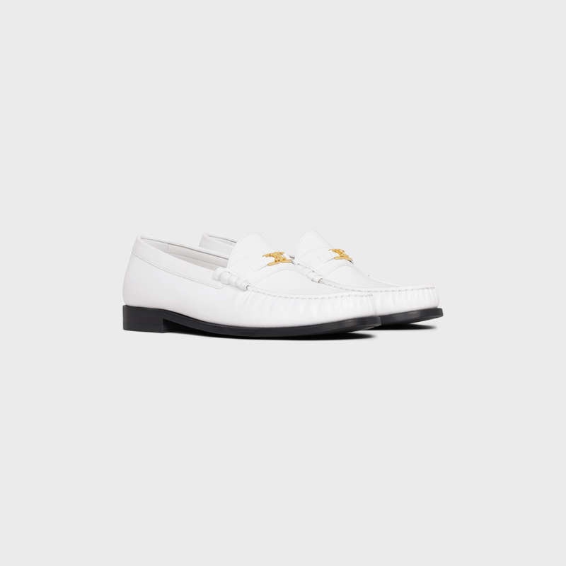 White Celine LUCO Triomphe in POLISHED BULLSKIN Loafers | CL-591887