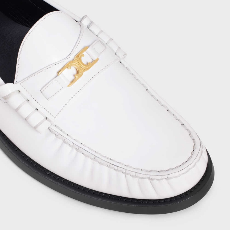 White Celine LUCO Triomphe in POLISHED BULLSKIN Loafers | CL-592527