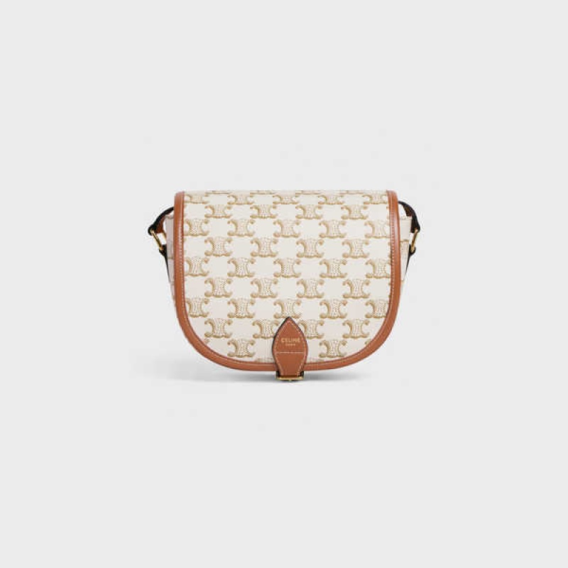 White Celine Medium Folco bag in and calfskin Triomphe Canvas | CL-593127