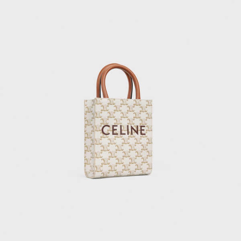 White Celine Mini Vertical Cabas in and calfskin with print Triomphe Canvas | CL-593136