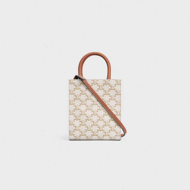 White Celine Mini Vertical Cabas in and calfskin with print Triomphe Canvas | CL-593136