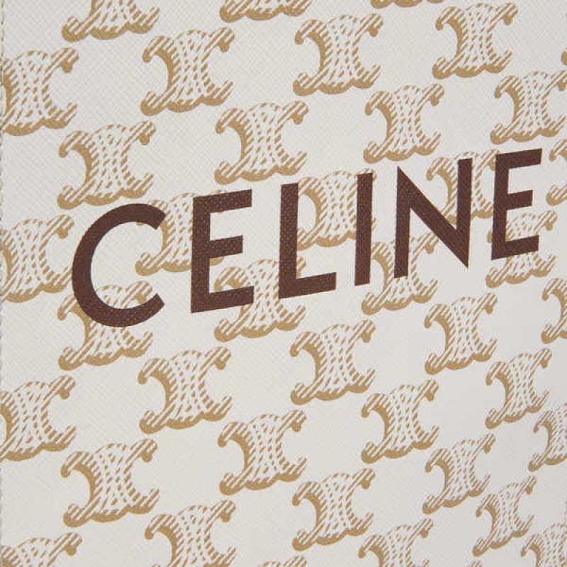 White Celine Mini Vertical Cabas in and calfskin with print Triomphe Canvas | CL-593136