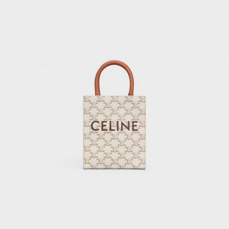 White Celine Mini Vertical Cabas in and calfskin with print Triomphe Canvas | CL-593136