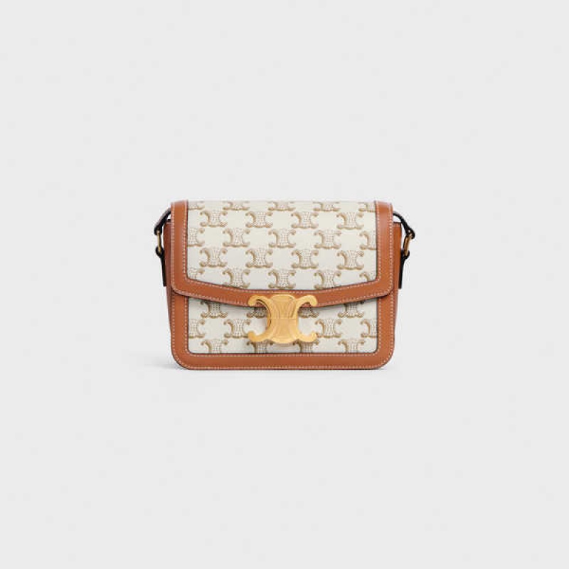 White Celine Teen Triomphe Bag in and Calfskin Triomphe Canvas | CL-593111