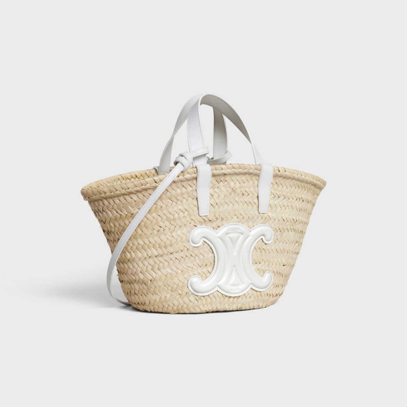 White Celine Teen Triomphe Classic in Palm leaves and Calfskin Panier | CL-593070