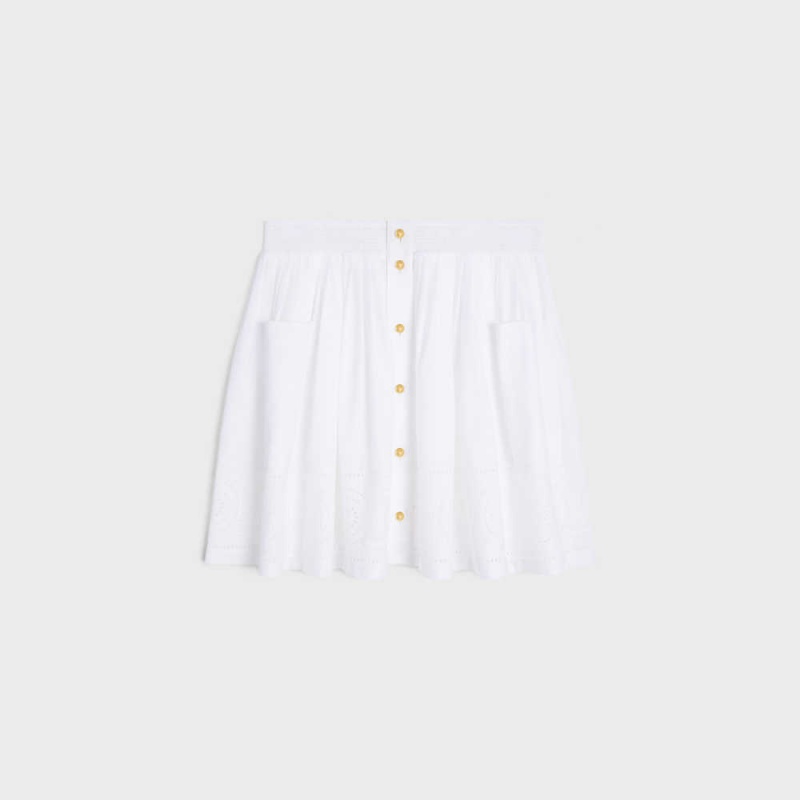 White Celine embroidered smocked in cotton batiste Skirts | CL-592869