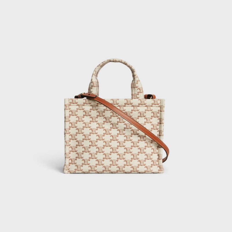 White Celine small thais in TEXTILE WITH TRIOMPHE CANVAS PRINT AND CALFSKIN Cabas | CL-593077