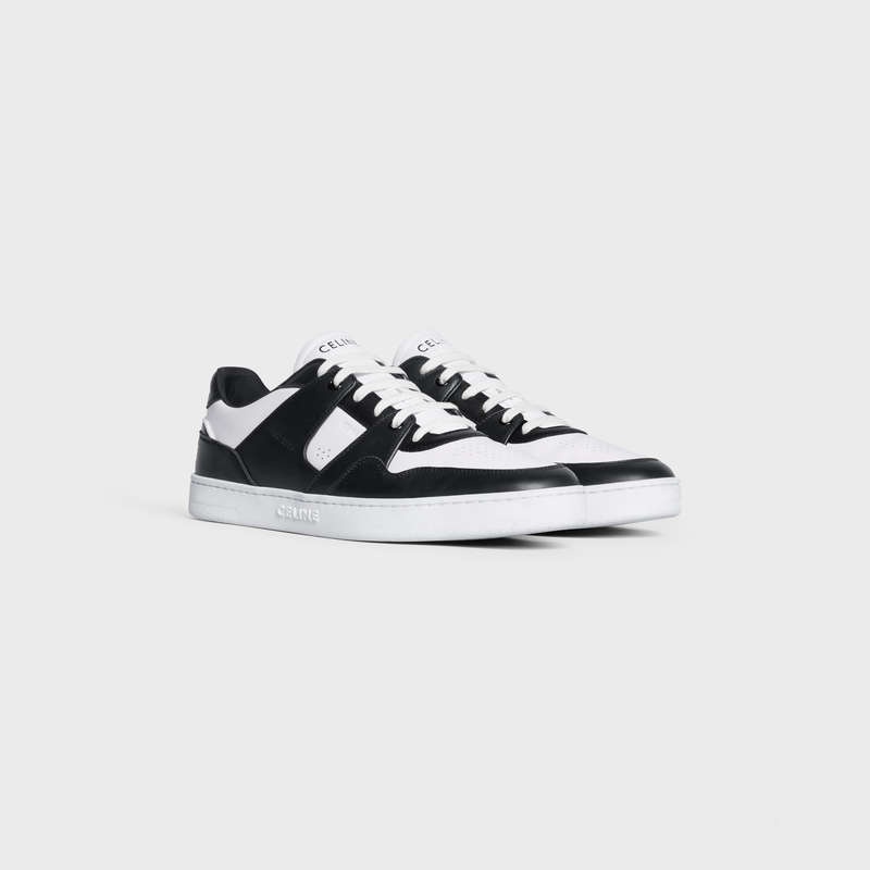 White / Black Celine C04 TRAINER LOW LACE-UP in CALFSKIN Sneakers | CL-591904