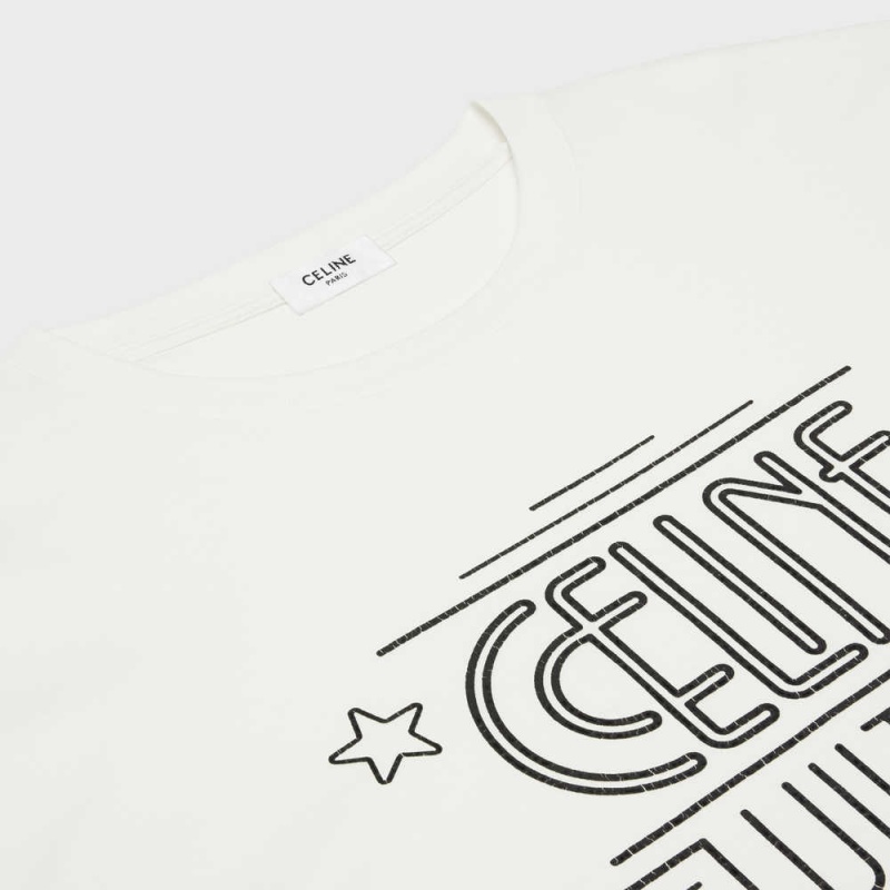 dirty white/ black Celine wiltern in cotton jersey T-shirts | CL-592786