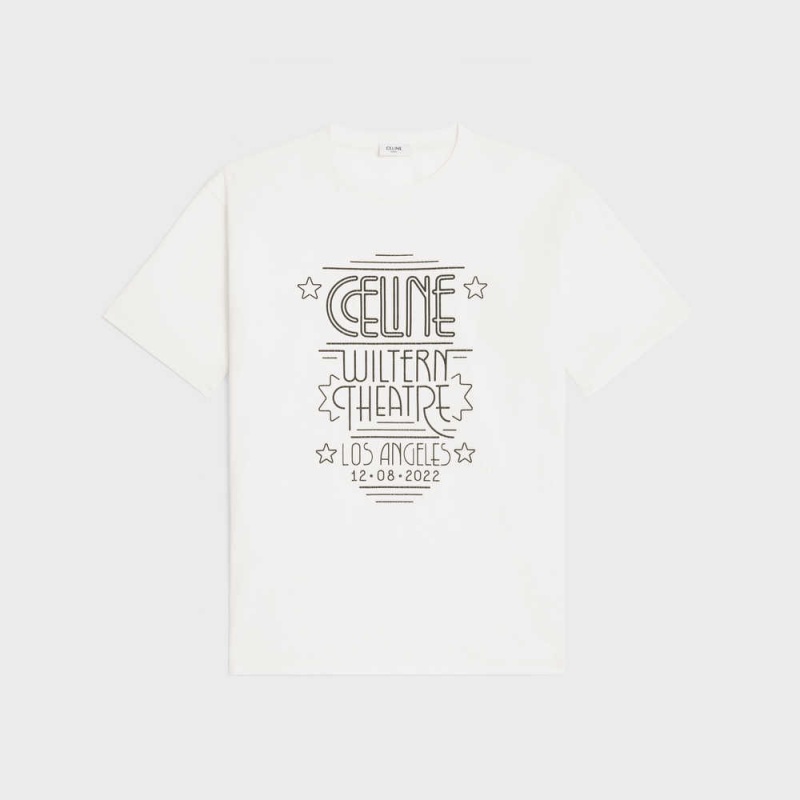 dirty white/ black Celine wiltern in cotton jersey T-shirts | CL-592786