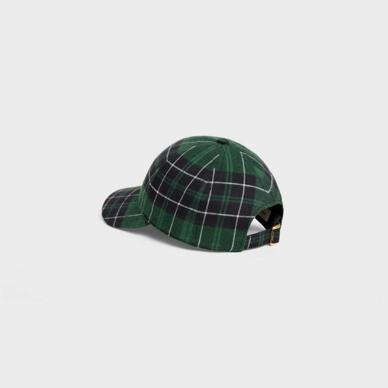 green / black Celine TRIOMPHE BASEBALL IN CHECKED FLANNEL Cap | CL-592359